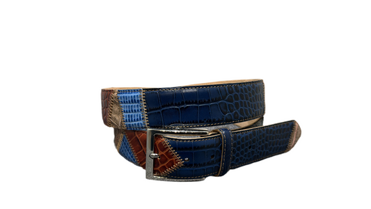 Gans Milano Leren riem Blauw/ Cognac kleur.