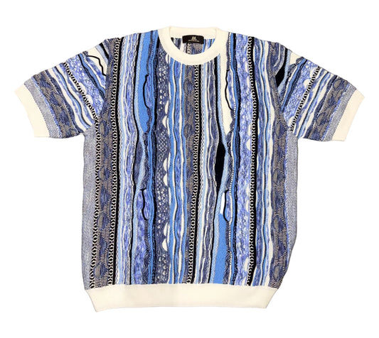 MONTECHIARO 3D JAQUARD GEBREIDEN T-SHIRT BLAUW