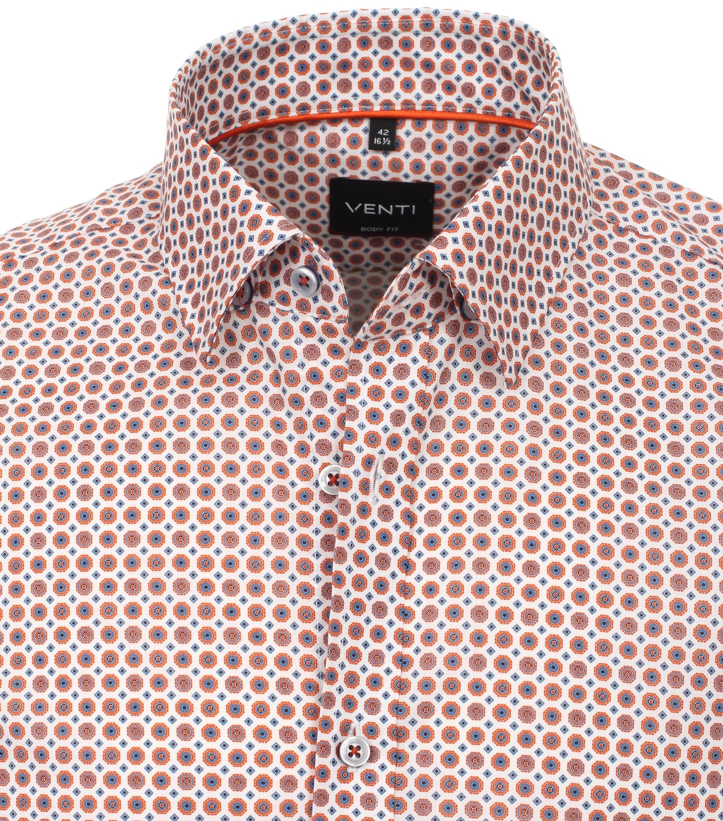 Venti Heren overhemd met allover print Blauw Bruin