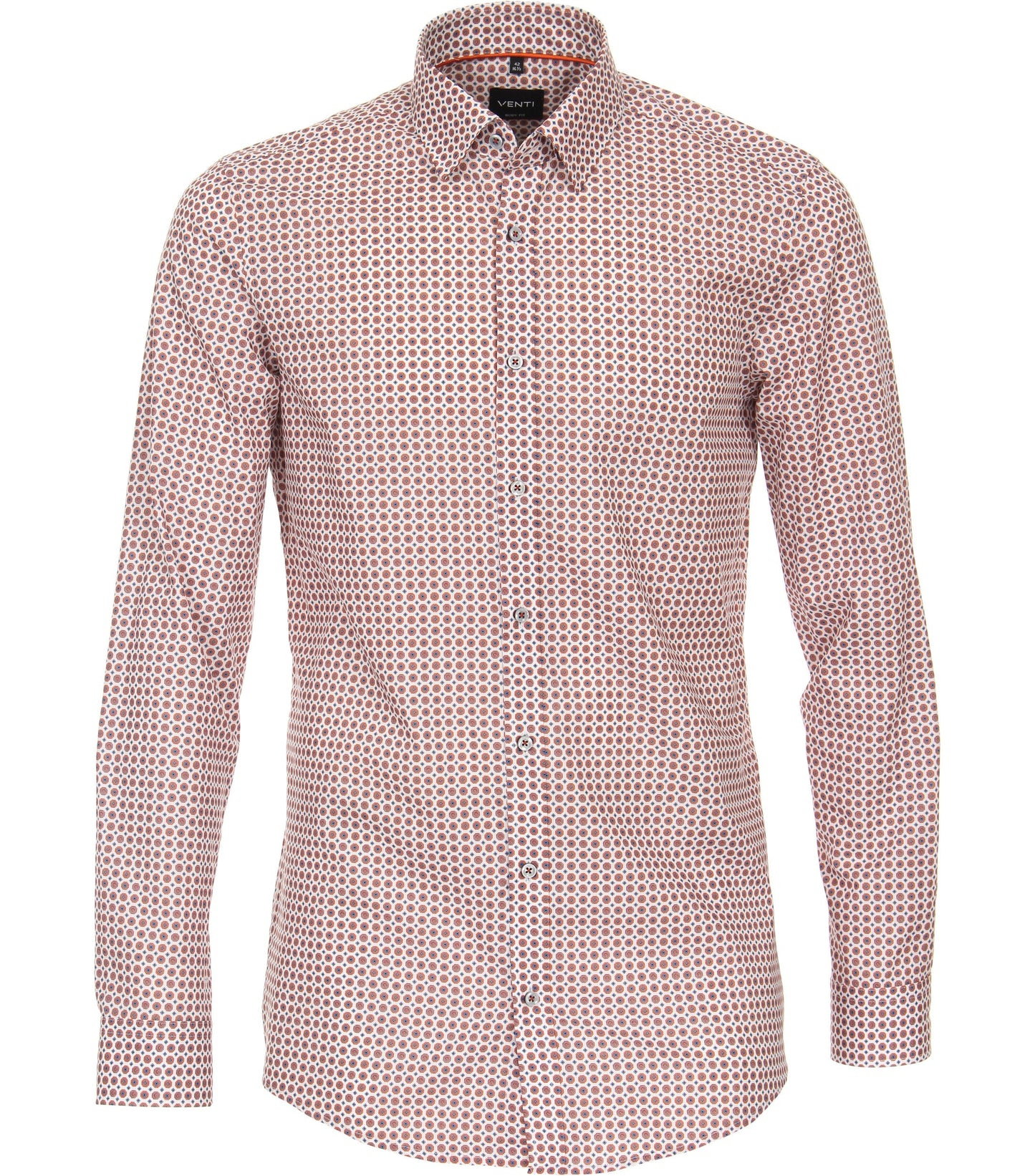 Venti Heren overhemd met allover print Blauw Bruin