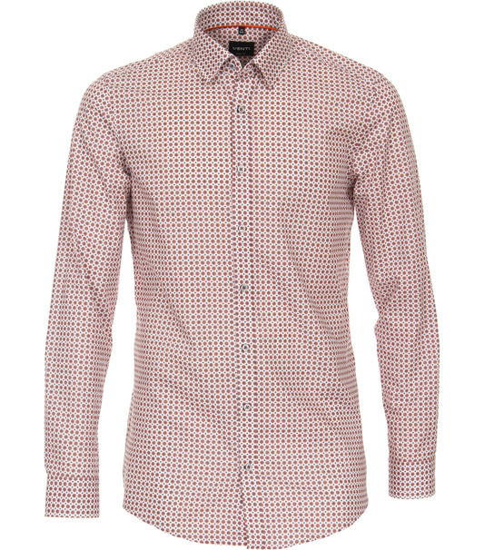 Venti Heren overhemd met allover print Blauw Bruin