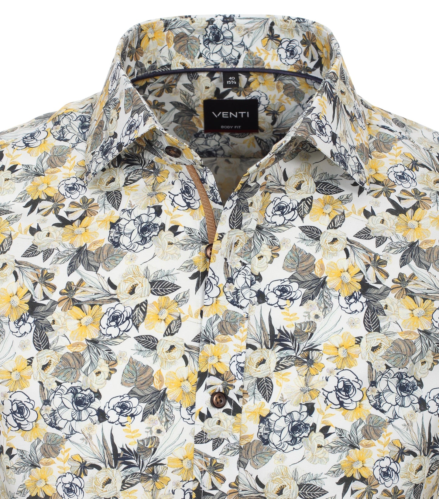 Venti Heren overhemd met bloemen print getailleerd Geel