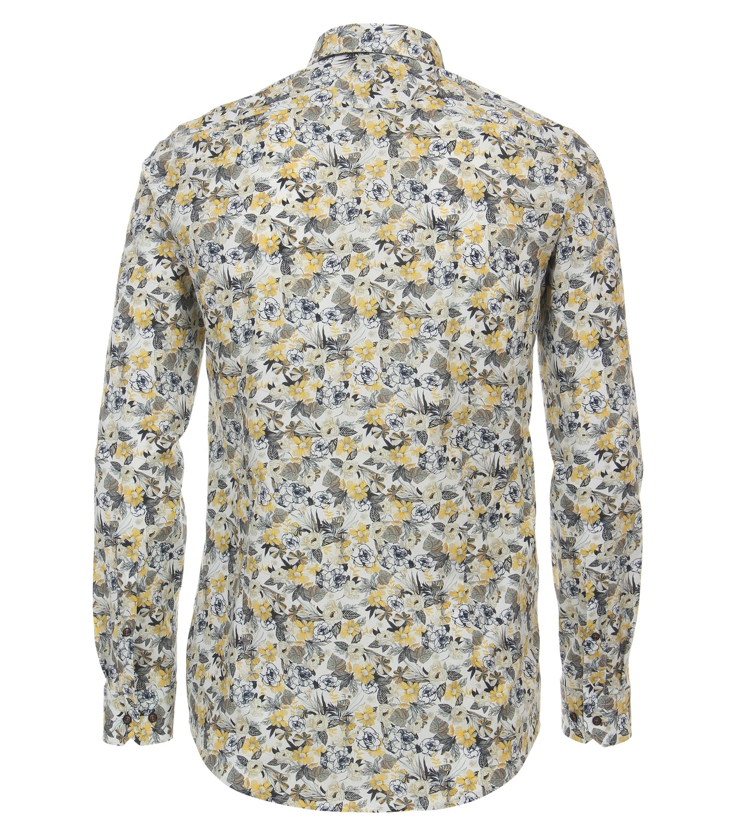 Venti Heren overhemd met bloemen print getailleerd Geel