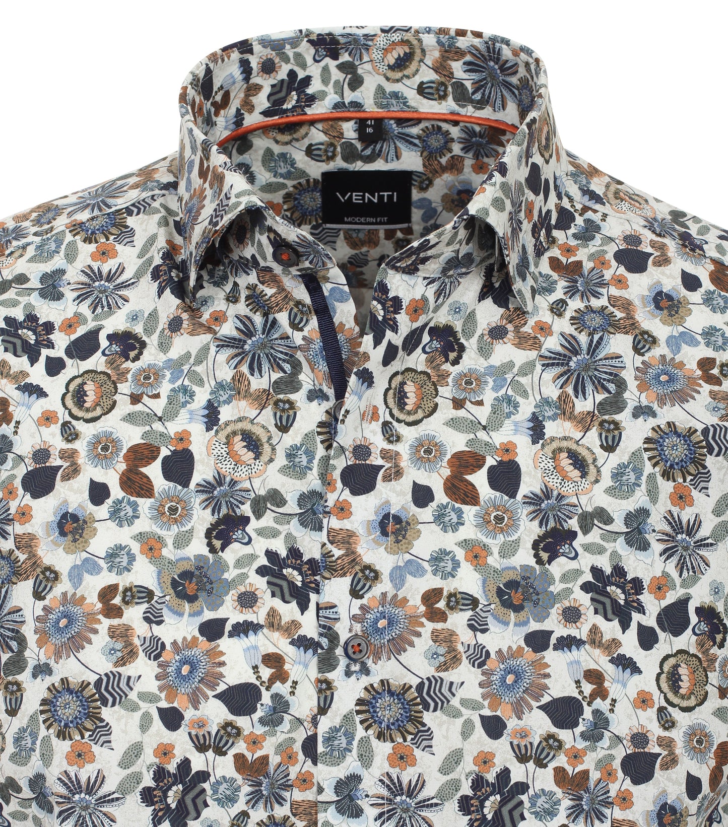 Venti heren overhemd korte mouw met bladeren print Blauw