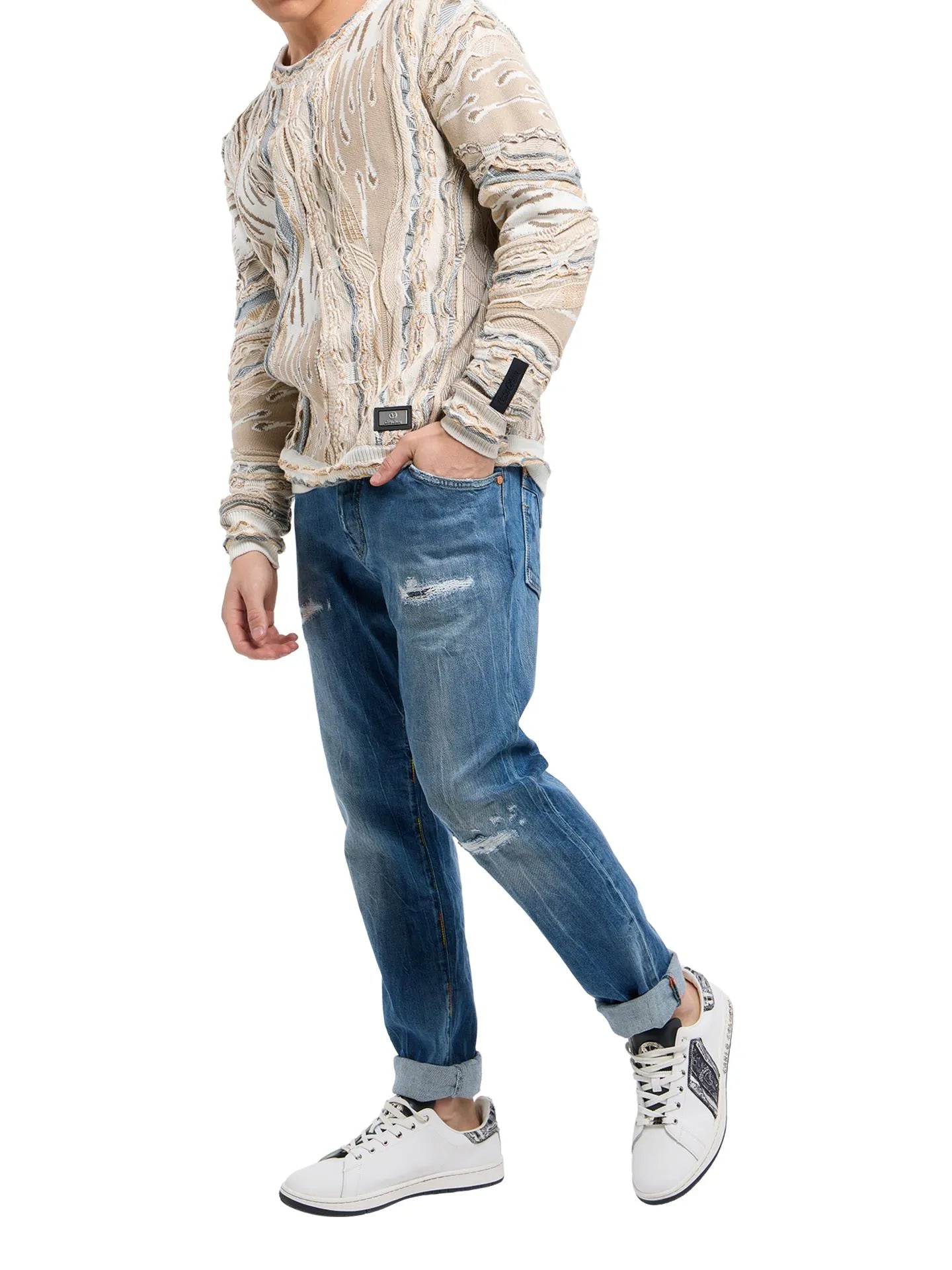Carlo Colucci gebreide trui met 3D knit - Beige