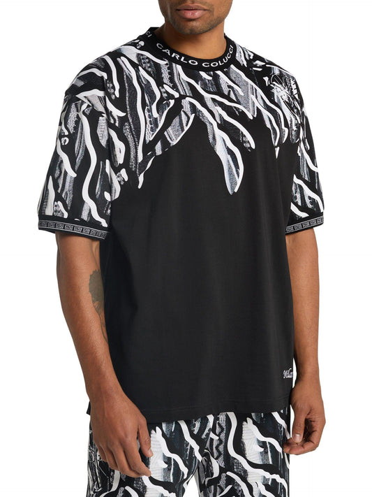 Carlo Colucci oversized t-shirt met dierenprint Zwart Wit