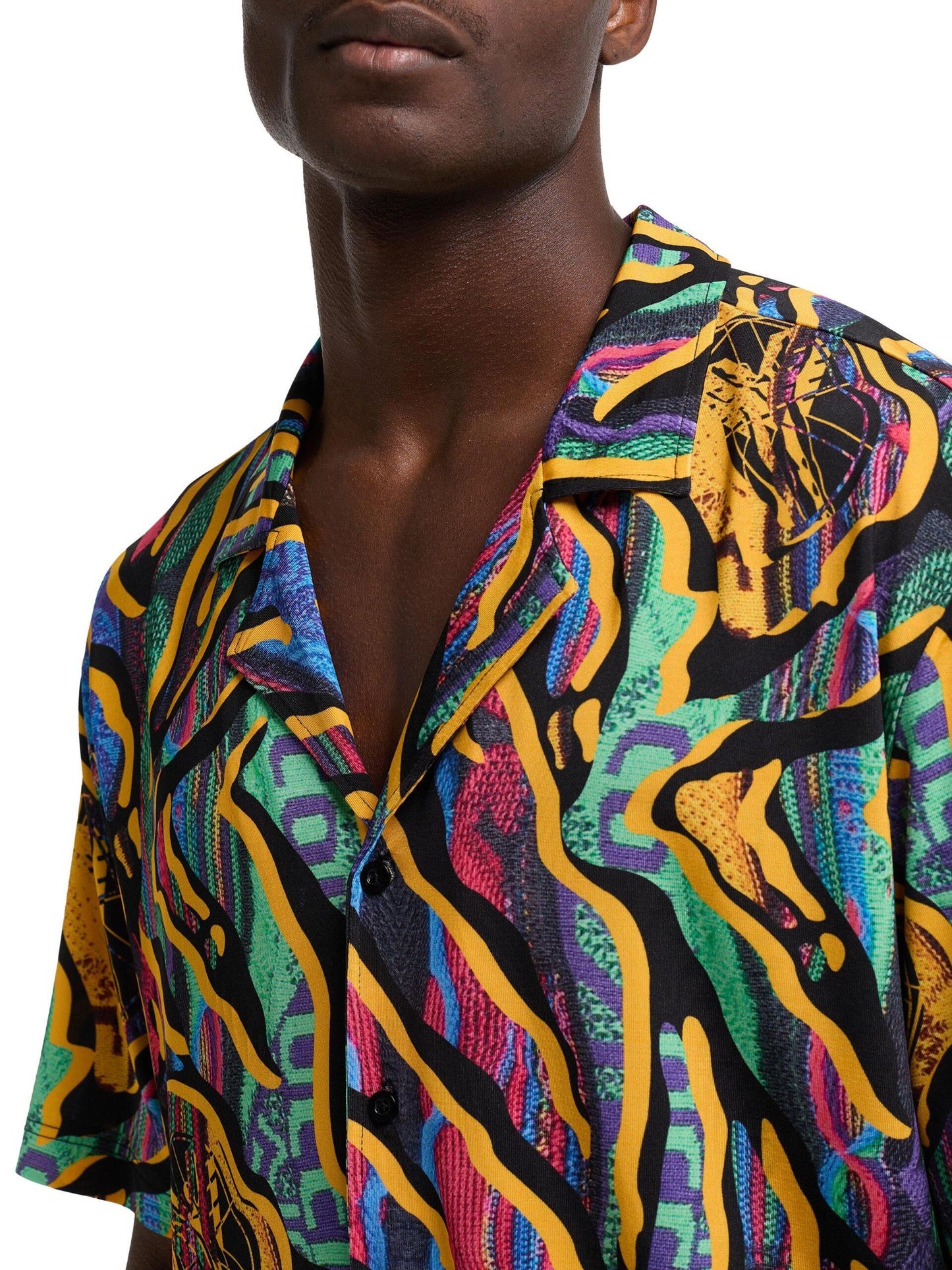 Carlo Colucci oversized Korte Mouwen overhemd met print Zwart Multicolor