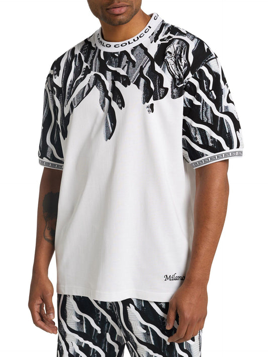 Carlo Colucci Oversized T-shirt met Print Wit Zwart Maat-XL